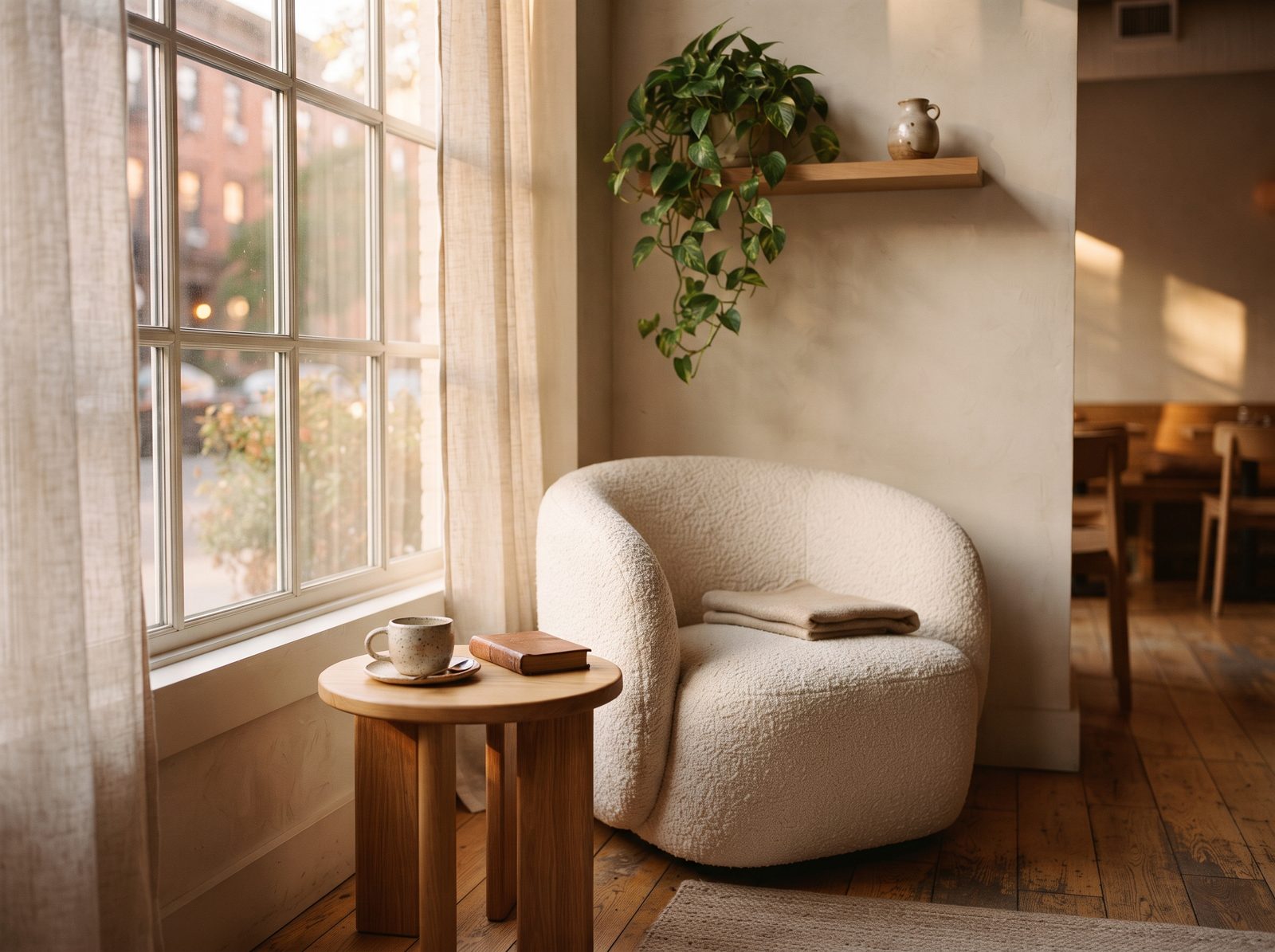 Cozy armchair corner by the window at LUMIÈRE